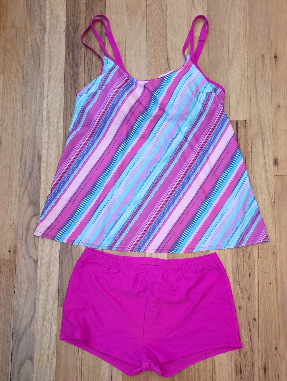 Women’s Pink Striped Cami & Shorts Swim Tankini Set